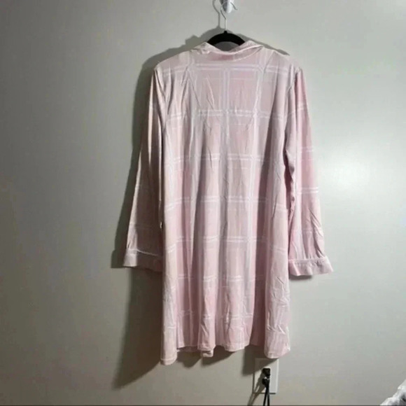 Anne Klein long sleeve notch plaid sleep shirt Pink medium - Picture 4 of 7